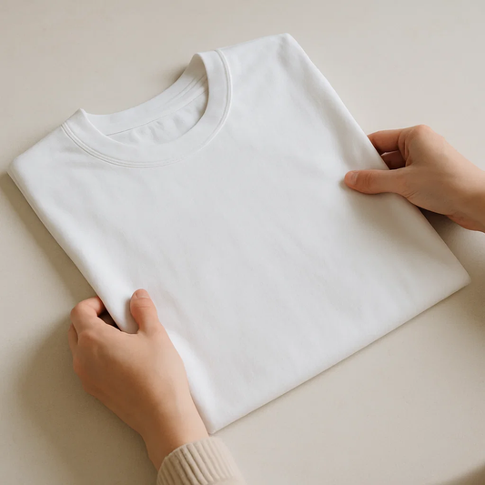 Manos doblando polera blanca Kailen